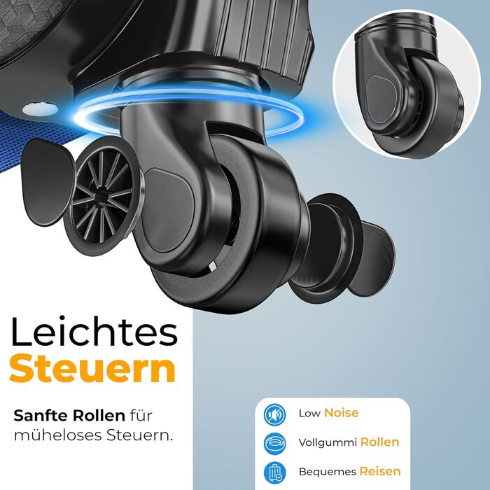 Набір валіз KESSER® 4-в-1 | Чотири валізи з тканини з кодовим замком TSA, 360° колесами та телескопічною ручкою | Косметичка, ручна поклажа, великі валізи для подорожей та бізнесу (Блакитний)