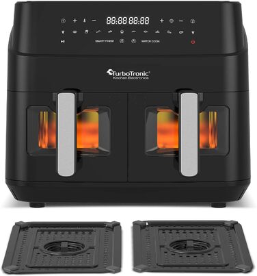 TurboTronic подвійна аерофритюрниця XXL 1600 Вт, 9 л (2×4,5 л), 10 програм, цифрова, без олії, сіра