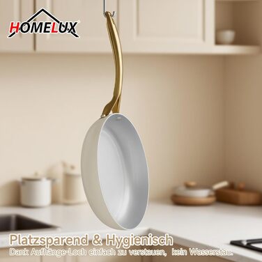 Набір сковорідок HOMELUX Induktion 3 шт. Ø20/24/28 см, антипригарне покриття, кераміка, для всіх типів плит, з нержавіючою ручкою, білий