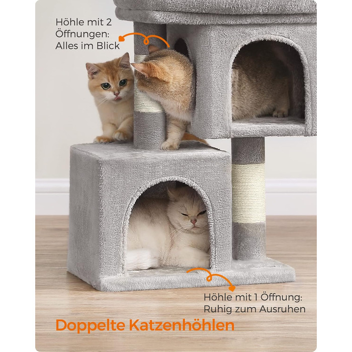 Feandrea Cat Tree Small, 67 cm Cat Tree, Kitten House for Kittens up to 3 kg, Large Platform, Sisal Posts, Light Grey PCT611W01