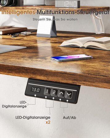 Adjustable Height Standing Desk with Monitor Stand - Electric Ergonomic Desk, 120x60cm & 180x80cm White/Vintage Brown