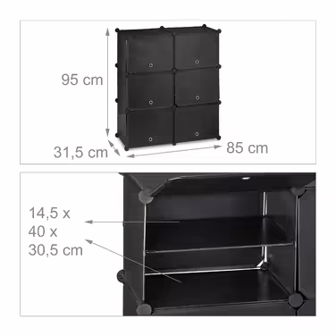 Relaxdays Black Shoe Cabinet with 12 Compartments