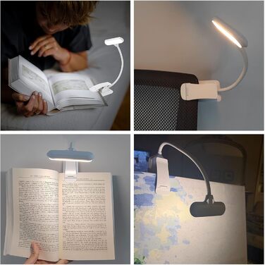 LED лампа для читання з кліпсою, USB, 9 світлодіодів, 3 режими температури кольору (теплий/холодний/природний), регульована яскравість, 1.8W, для читання в ліжку, комп'ютер
