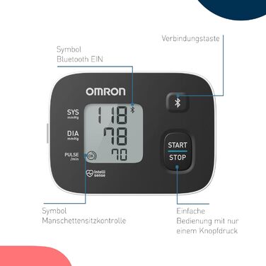 Тонометр OMRON RS3 Intelli IT на зап'ясті, клінічно перевірений, з безкоштовним додатком для смартфонів iOS/Android, манжета 13,5 – 21,5 см, контроль правильного прилягання манжети та 30 місць пам'яті