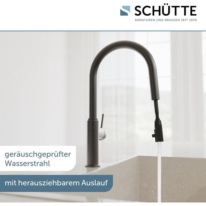 Кухонний змішувач SCHÜTTE 79562 Blackpool з висувною лійкою, 360° поворот, однорідний змішувач, для мийки, графітовий колір