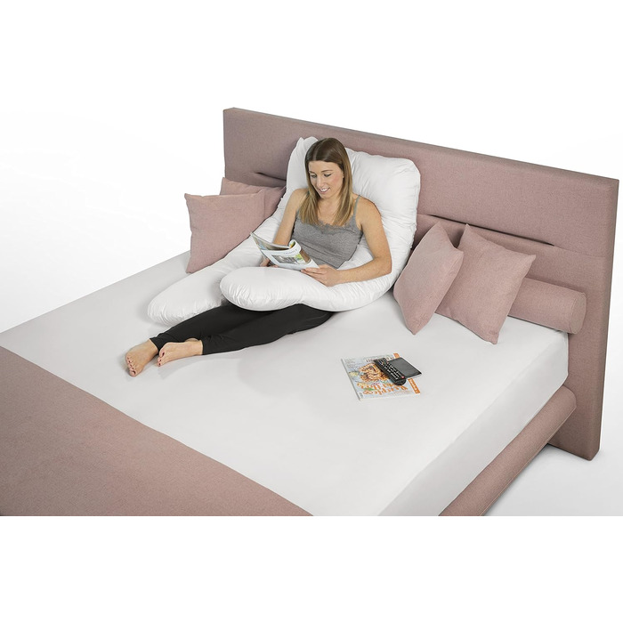Подушка для вагітних та для сну на боці Sleepling U-подібна, 140x75x20 см, біла, знімний чохол 100% бавовна, прати при 60°C, сертифікат OEKO-TEX, вироблено в ЄС