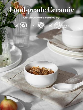 Набір супових тарілок DOWAN, 4 шт. (1100 мл, 300 мл), кераміка, білий, для кухні, паста, мілкшоп