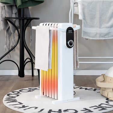 Масляний радіатор COSTWAY 1500W з 7 ребрами, 5-35°C, 3 режими нагріву, мобільний, з захистом від перегріву, білий