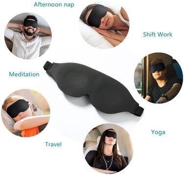 3D Маска для сну Tim & Tina, світлоблокуюча, для подорожей, йоги, з регульованим ремінцем (чорний)