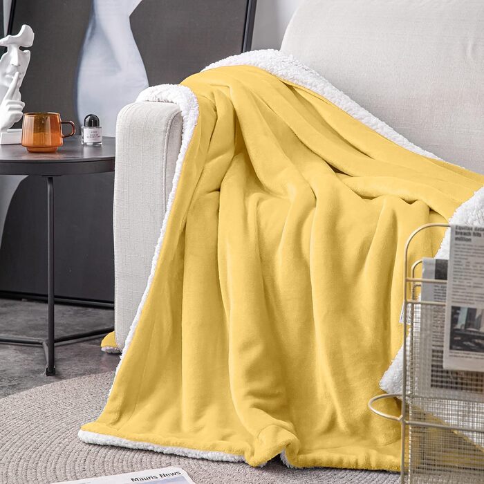 Плед Mixibaby для дому, теплий та м'який, 150 x 200 см, жовтий | Плед для дивана