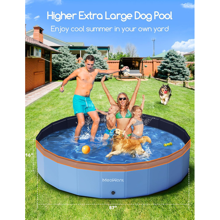 Meowant Foldable Dog Pool, Dog Bathtub, Splash Pool Large Thickened PVC, Extra Large Outdoor Foldable Kids Pool, Portable Non-Slip Dog Splash Pool, No Pump Required (272 x 50 cm) (220*40cm)