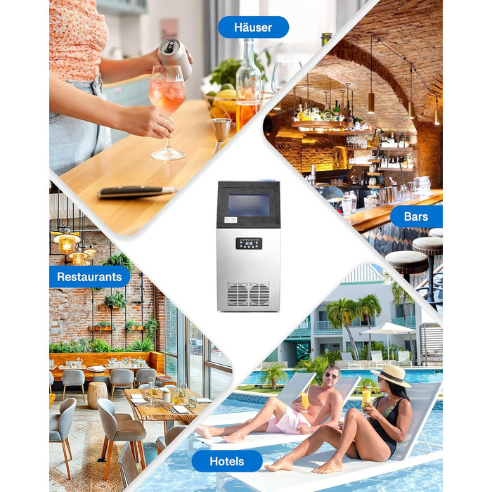 Льодогенератор Wilprep для дому та бізнесу: 22 кг/24 год, самоочищення, LCD-дисплей, нержавіюча сталь