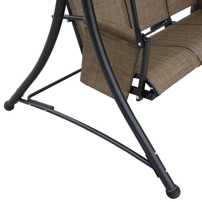 Outsunny Hollywood Swing with Side Pocket, 3-Seater Garden Swing with Adjustable Sunshade, Swing Bench Load Capacity up to 300kg, for Garden, Terrace, 196 x 128 x 172 cm, Brown | Aosom