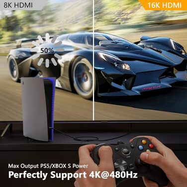 Кабель HDMI 2.2, 2 метри, 96Gbps, 16K/12K/10K/8K/4K@120Hz/240Hz/480Hz, eARC, HDR10+, Dolby Atmos/Vision, HDCP 2.2, для PS5, Xbox, Soundbar, Fire TV, HDTV