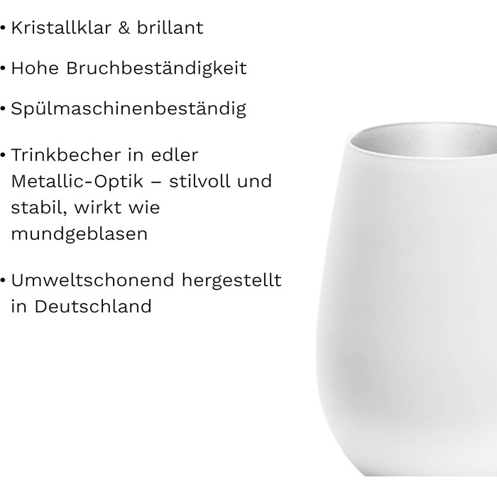 Stölzle Lausitz ELEMENTS Glasses 465 ml White & Silver | Drinking Glasses 6-Piece Set | Dishwasher-Safe Glass Set | High Impact Resistance | Universal Glasses for Water, Juice, and Whisky