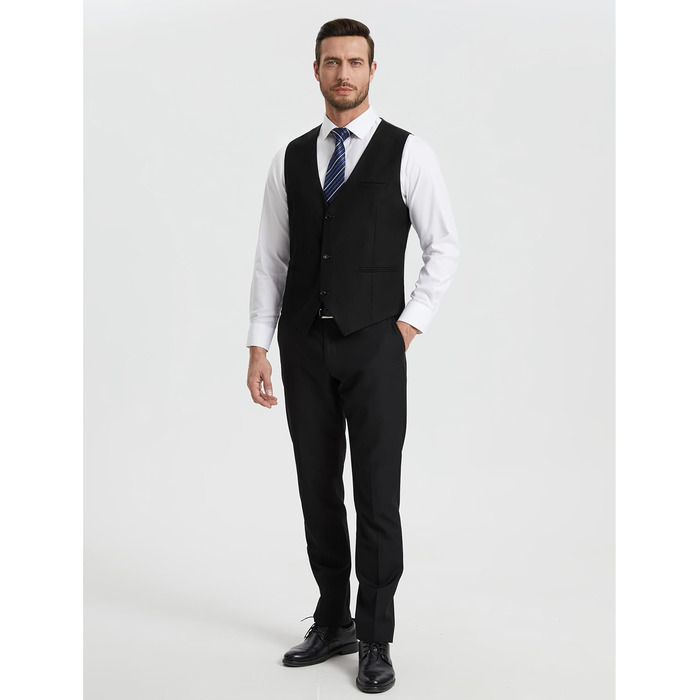 Жилет чоловічий HISDERN для весілля, елегантний, slim fit, класичний, однотонний, для наречених, смокінг, з кишенями, 3 ґудзики, S-4XL, чорний