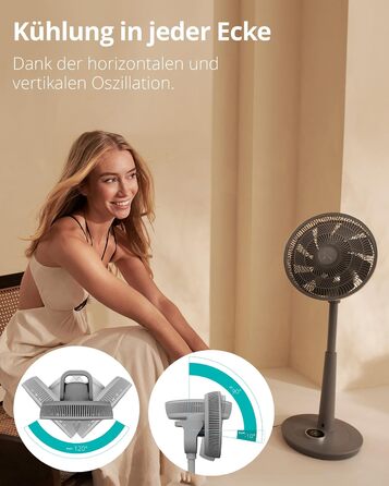 Вентилятор підлоговий Duux Whisper 2 - тихий, з регулюванням висоти (73-95 см), горизонтальна та вертикальна осциляція, сірий