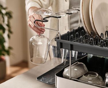 Сушарка для посуду Joseph Joseph Extend Extendable з підставкою для столових приборів, відкидною підставкою та двома ярусами - нержавіюча сталь, сірий колір