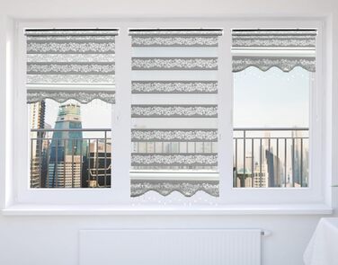 Double Roller Blind Klemmfix No Drilling White Silver 200 x 60 cm (Length x Width) Duo Roller Blind Blackout with Beads, Shimmers, Pleated Blind Window Door Zebra Blind Clamp Roller Side Pull Roller Blind (Grey Silver, W50 x H200 cm)