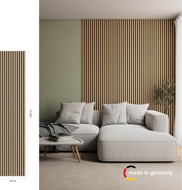 Акустичні панелі Momento Holz, 240x50 см, дуб натуральний, Made in Germany - для декору та звукоізоляції стін