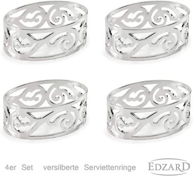 EDZARD Napkin Ring Vita, silver-plated, tarnish-resistant, length 5 cm, set of 4