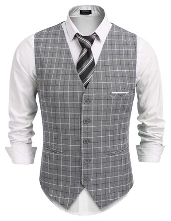 Жилет чоловічий під костюм COOFANDY, формальний, для весілля, класичний, slim fit, сірий в клітинку