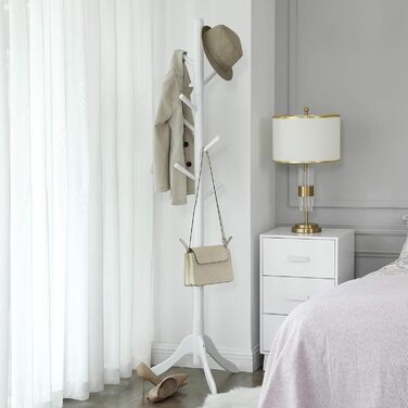 VASAGLE Coat Rack, Solid Wood Clothes Rack, Coat Stand with 8 Hooks, Tree Shape, 3 Adjustable Heights, for Coats, Jackets, Bags, for Entryway, Bedroom, RCR01GY (White)