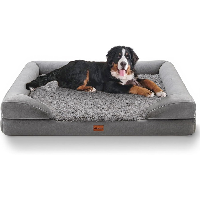 Gimars 9.5 inch Orthopedic Dog Bed for Extra Large Dogs, XL Dog Bed with Bolster & 28D Egg Crate Mattress, Waterproof Cover, Washable Plush Cover, Dog Sofa for Arthritic Dogs - half round (Rectangular, (7.5cm Mattress) L 112 x W 81 x H 17cm)