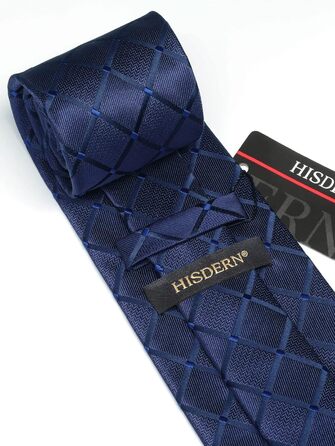 Комплект краватки для весілля HISDERN: краватка в клітинку, нагрудна хустинка, краватки-затискачі, нагрудні хустинки, мушлі, темно-синій