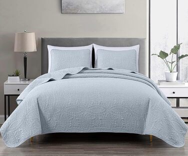 Комплект покривал Chezmoi Collection Austin (3 шт.) Oversized, блакитно-зелений, Queen, срібний