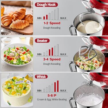Kitchen Machine Zuccie Stand Mixer 1500W 5.5L Kitchen Machine 6 Speeds Dough Mixer with Dough Hook, Beater, Whisk and Splash Guard (red)…