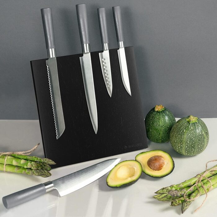 Navaris Magnetic Knife Holder from Rubber, 27.7x27.5x12cm - Magnetic Knife Block, Cutting Board, Wooden Magnet Holder - Knife Holder, Unfilled, Black