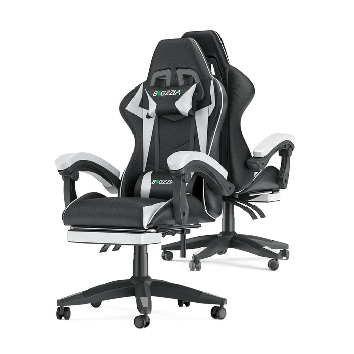 Геймерське крісло Bigzzia Ergonomic з підлокітниками, подушкою для попереку та голови, регульованою висотою, з підставкою для ніг - Білий