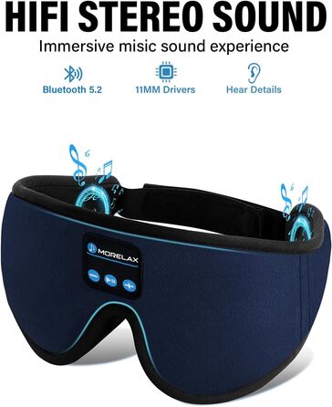 Маска для сну з Bluetooth-навушниками, 3D маска для сну, бездротова музична маска для сну для тих, хто спить на боці/спині, навушники для сну (Глибокий синій)