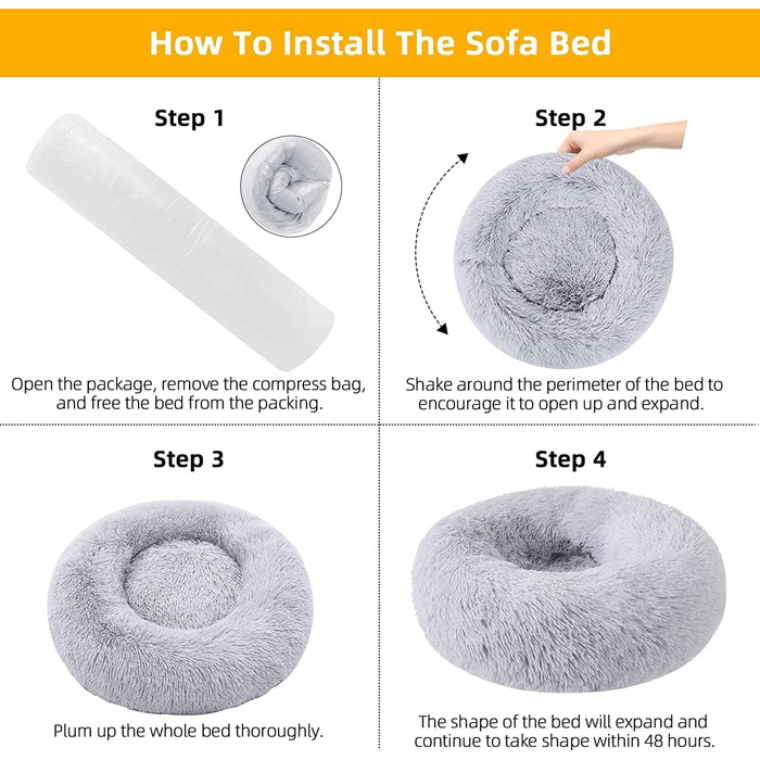 Кругле ліжко для котів, 60 см, м'яке, для собак та котів, легко миється, сірий колір