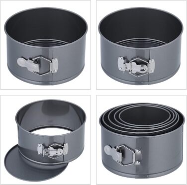 Набір форм для випічки Relaxdays, 5 шт., діаметр 12-20 см, сталь, антипригарне покриття, круглі, антрацит