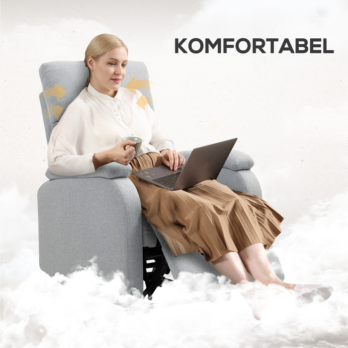 Крісло-релакс HOMCOM, телевізорне крісло з регульованим нахилом спинки, м'яке крісло з імітацією льону, крісло з пружинним блоком, витримує до 150 кг, для вітальні, сіре кольору | Aosom