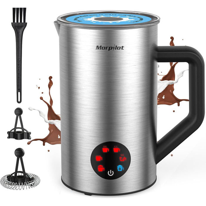 Електричний піногасник для молока Morpilot, 650W, нержавіюча сталь, 350мл, для гарячого та холодного молока, сумісний з посудомийною машиною