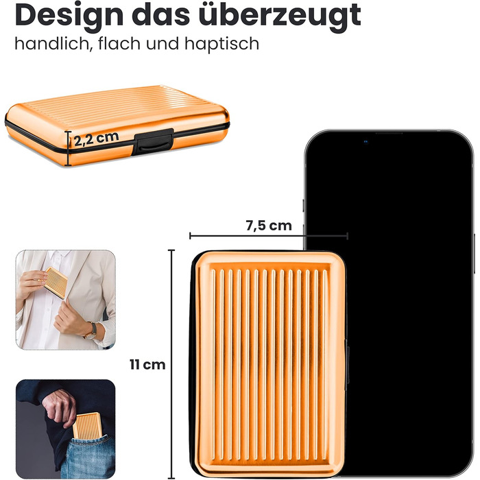 VALLET® Елегантне шкіряне картхолдер з RFID захистом (алюміній, помаранчевий)