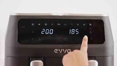Фритюрниця EVVO без олії, 6 л, 1700 Вт, антипригарне покриття, Dual-Cyclon технологія, багатофункціональна, для випікання, дегідратації, розморожування, до 200°C, автоматичне вимкнення, білий колір
