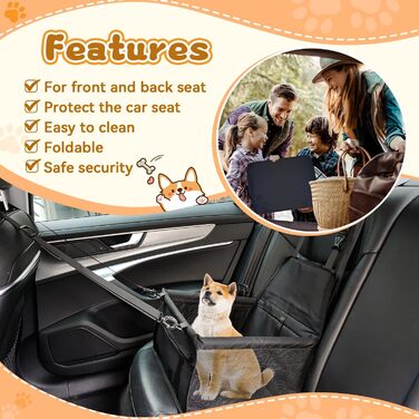 Автомобільний лежак для собак, чорний, 40x32x24 см, знімний, з тканини Оксфорд, дихаючий, для собак та котів