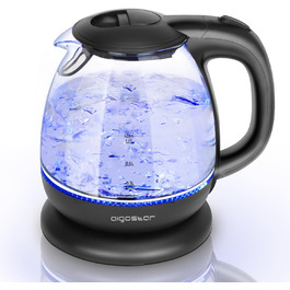 Електричний чайник Aigostar Elfin 1 л, 2200W, з LED-підсвічуванням, з боросилікатного скла, міні-чайник для дому, офісу, гуртожитку, BPA Free, чорний