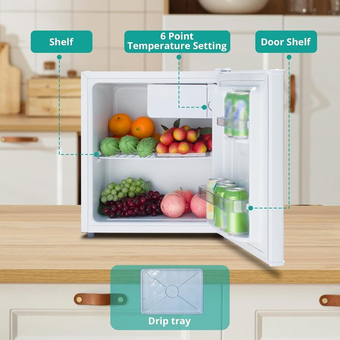 SMETA Mini-холодильник 48L з морозильною камерою, 230V, тихий настільний холодильник для офісу, кемпінгу, спальні та готелю з регульованим термостатом (6 ступенів), 39dB, 0-10℃