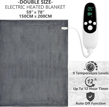 Електрична ковдра Trend Heizdecke з м'якою Sherpa Fleecedecke, 150x200 см, 9 режимів нагріву, таймер 12 годин, тепла ковдра-подарунок (темно-сірий, подвійний EU)