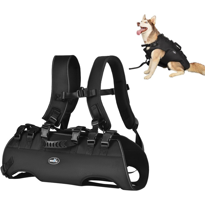 Сумка-переноска для собак великих порід Wakytu: переноска-рюкзак для собак з проблемами суглобів, травмами, літніх собак. Максимальна вага 30-40 кг, чорна, 4XL