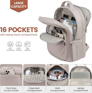 LOVEVOOK Рюкзак для жінок, великий, 15.6 дюймів, сумка для ноутбука, водонепроникний, шкільний рюкзак, чорний, елегантний, для роботи, школи, університету, подорожей, 15.6' (15.6', Taro-gray)