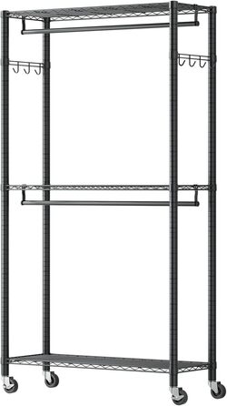 Вешалка для одягу VEVOR з 4 перекладинами, 8 гачками та 385,5 кг вантажопідйомністю, відкрита шафа для одягу, 3 полиці