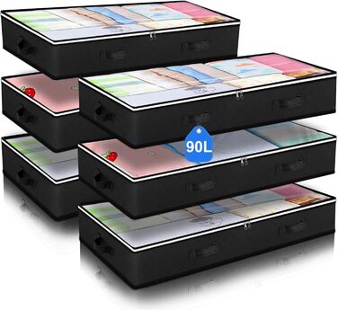 Комод-органайзер під ліжко Budding Joy 4 шт. 90л з кришкою, коробка для зберігання, для одягу, постільної білизни (6 шт., чорний)