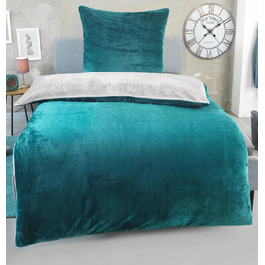 DreamHome Зимова двостороння плюшева постільна білизна 135x200 Nicky-Teddy Cashmere Touch Coral Fleece ковдра + наволочка 80x80, колір: смарагдово-сріблястий