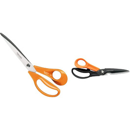Ножиці для тканини Fiskars 25 см для правші, нержавіюча сталь, помаранчеві, багатофункціональні ножиці з роз’ємними лезами, з чохлом, 23 см, чорні/помаранчеві